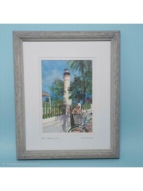 Key West Lighthouse Painting Lou McMurray Art Watercolor Print Framed Signed